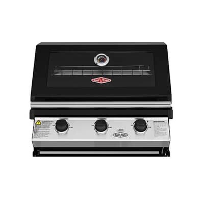 BeefEater Discovery 1200E Series 3 Burner Black Enamel Hood Built In Gas BBQ