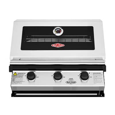 BeefEater Discovery 1200S Series 3 Burner Stainless Steel Hood Built In Gas BBQ