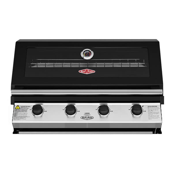 BeefEater Discovery 1200E Series 4 Burner Black Enamel Hood Built In Gas BBQ