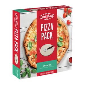 BeefEater Pizza Pack - 3 Piece Set - Round Pizza Stone | Stand | Pizza Cutter