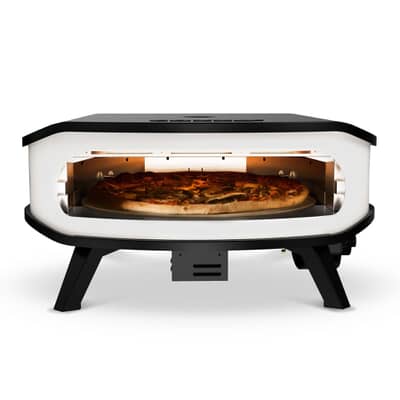 Cozze 17 Inch Gas Pizza Oven with Rotating Pizza Stone and Thermometer White INCLUDES PIZZA DOOR