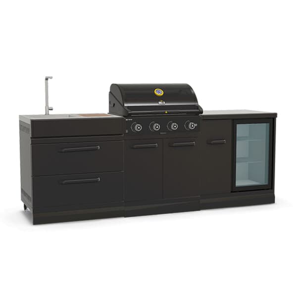 GRLLR Outdoor Kitchen 4 Burner Gas BBQ With Sink And Fridge