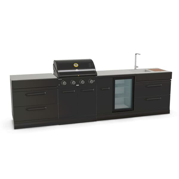 GRLLR Outdoor Kitchen 4 Burner Gas BBQ With Sink | Fridge | Storage
