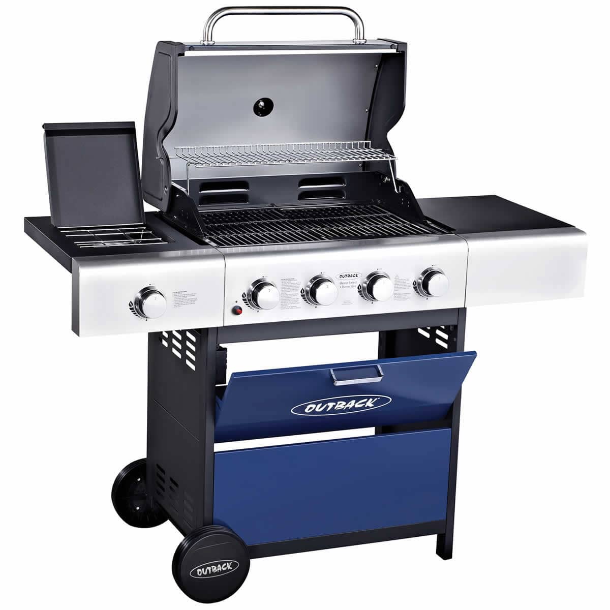 Outback 2020 Meteor 4 Burner Gas BBQ Blue (OUT370699) BBQ World Outback 2020 Meteor 4 Burner Gas BBQ Blue (OUT370699) BBQ World