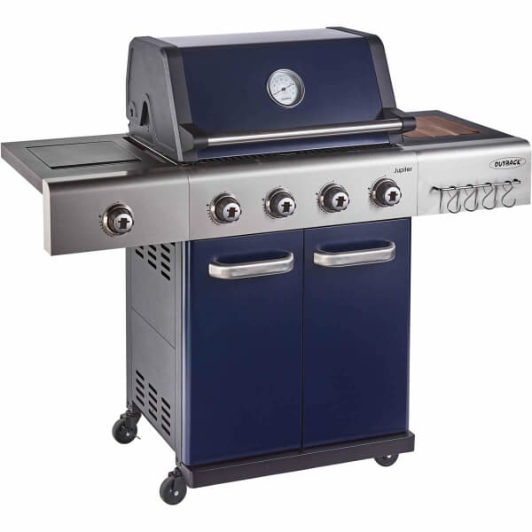 Outback Jupiter 4 Burner Hybrid - Blue with Chopping Board Gas BBQ