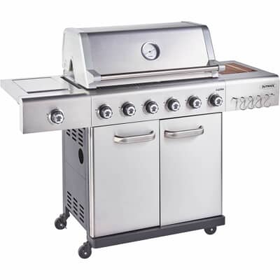 Outback Jupiter 6 Burner Hybrid Stainless Steel with Chopping Board Gas BBQ