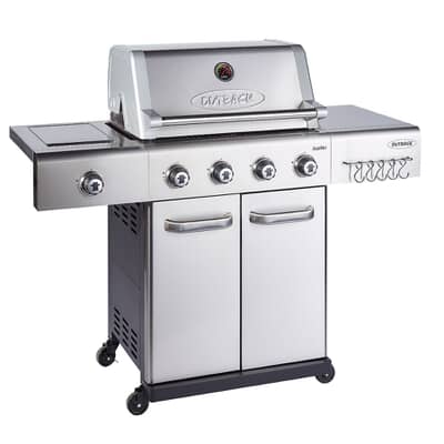 Outback New Jupiter 4 Burner Hybrid  Stainless Steel Gas BBQ with Utility Basket | Cover | Accessories