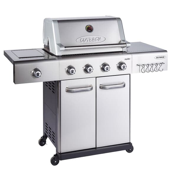 Outback New Jupiter 4 Burner Hybrid  Stainless Steel Gas BBQ with Utility Basket | Cover | Accessories