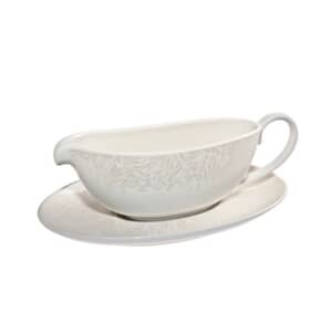 Denby Monsoon Lucille Gold Sauce Boat and Stand