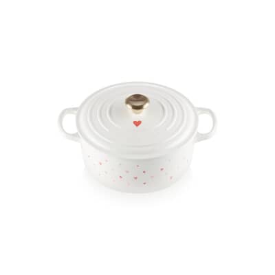 Le Creuset Cast Iron Hearts Round Casserole With Light Gold Knob