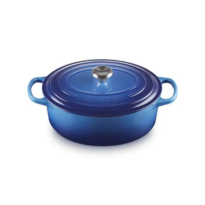 Le Creuset Signature Cast Iron 27cm Oval Casserole Azure Blue
