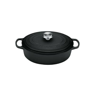 Le Creuset Signature Cast Iron 27cm Oval Shallow Casseole Satin Black