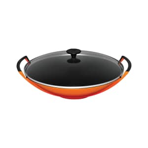 Le Creuset Cast Iron Wok with Glass Lid Volcanic