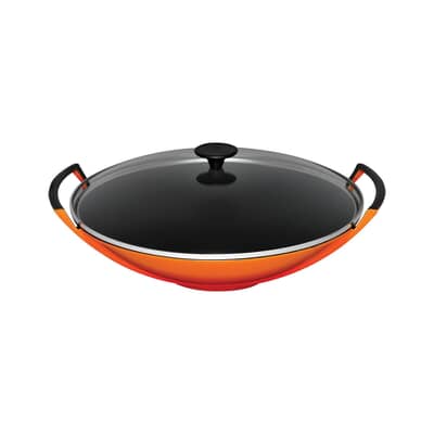 Le Creuset Cast Iron Wok with Glass Lid Volcanic