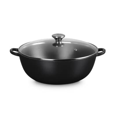 Le Creuset Cast Iron 32cm Soup Pot Satin Black With Glass Lid