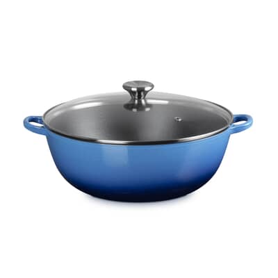 Le Creuset Cast Iron 32cm Soup Pot Azure Blue With Glass Lid