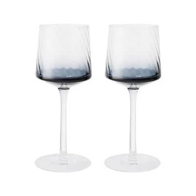Denby Fluted Blue Wine Glass Set Of 2
