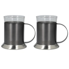 La Cafetiere Edited Set Of 2 Glass Cups Gun Metal Grey