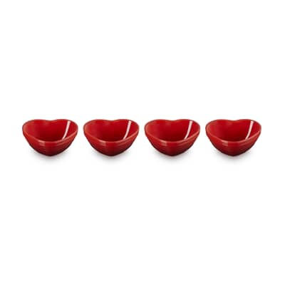 Le Creuset Set Of 4 Mini Heart Bowls Cerise