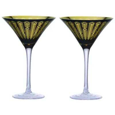 Artland Set of 2 Midnight Peacock Cocktail Glasses