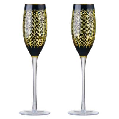 Artland Set of 2 Midnight Peacock Champagne Flutes