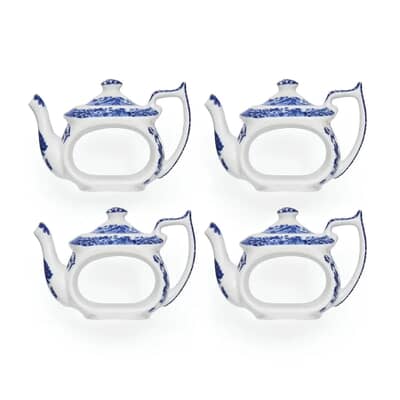 Spode Blue Italian - Teapot Shape Napkin Rings Set Of 4