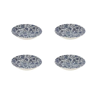 Queens Blue Story Victorian Calico White Scollop 22cm Bowls Set Of 4