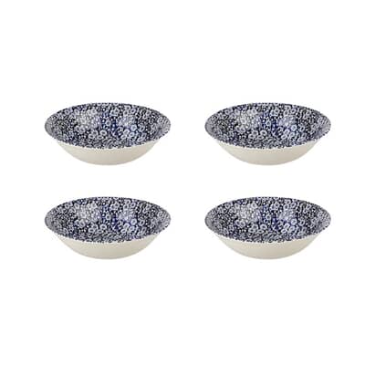 Royal Wessex Victorian Calico Chelsea Scollop Blue 22cm Bowls Set Of 4