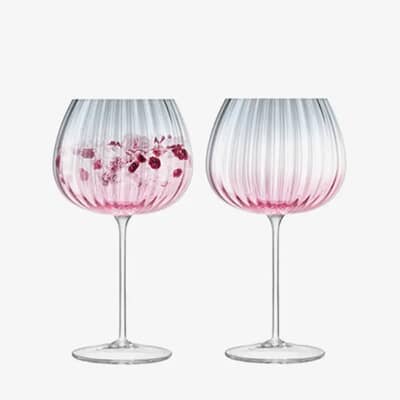 LSA Glassware - Dusk Balloon Goblet Set Of 2 Pink/Grey
