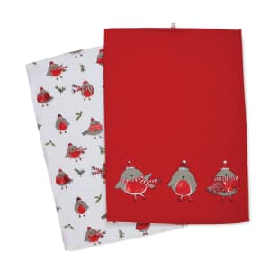 Catherine Lansfield Christmas Robins 50 x 70 cm Tea Towels Pair
