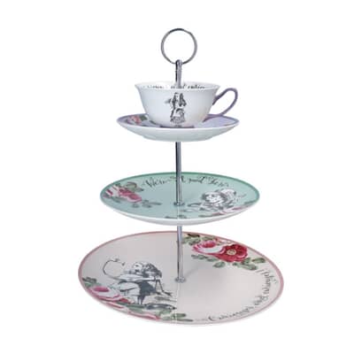 Mikasa and the VA Alice In Wonderland Bone China 3-Tier Cake Stand