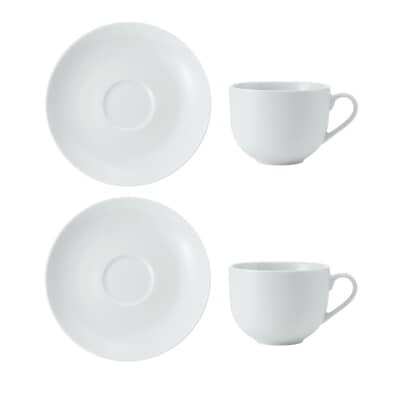 Mikasa Chalk Set of 2 Porcelain Tea Cups and Saucers 220ml
