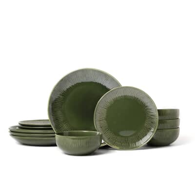 Mikasa Jardin 12-Piece Stoneware Dinner Set Green