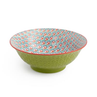 Mikasa Green and Blue Geometric Stoneware Ramen Bowl 21cm