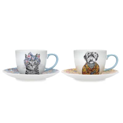Mikasa Tipperleyhill Fine China Teacups and Saucers Set of 2 240ml
