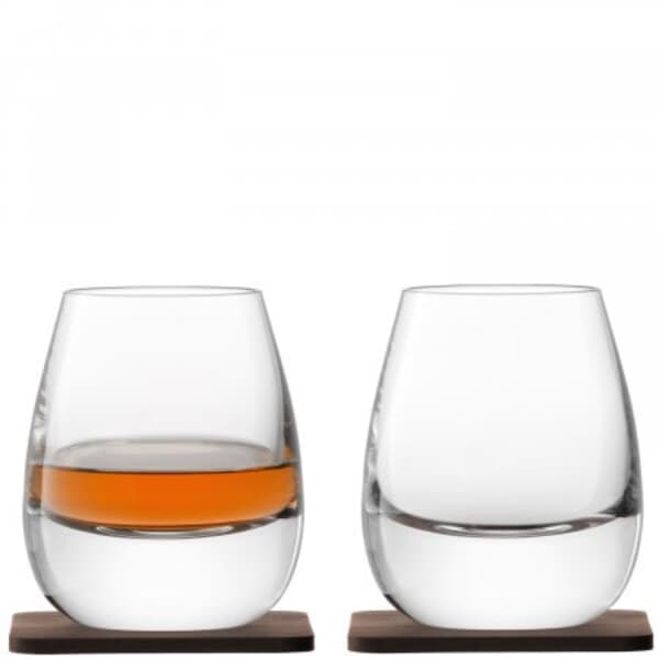LSA Glassware - Whisky Isla Tumblers Set Of 2 With Walnut Coasters