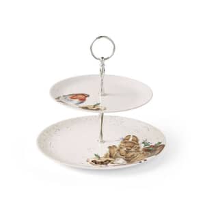 Wrendale Christmas 2 Tier Cake Stand - Robin And Bunny
