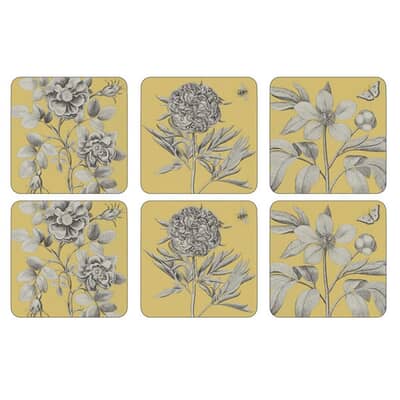Portmeirion Pimpernel - Etchings And Roses Yellow Coasters Set Of 6