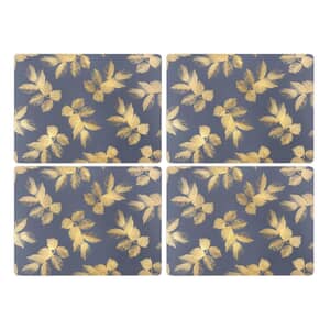 Sara Miller Etched Leaves Placemats Set of 4 Navy