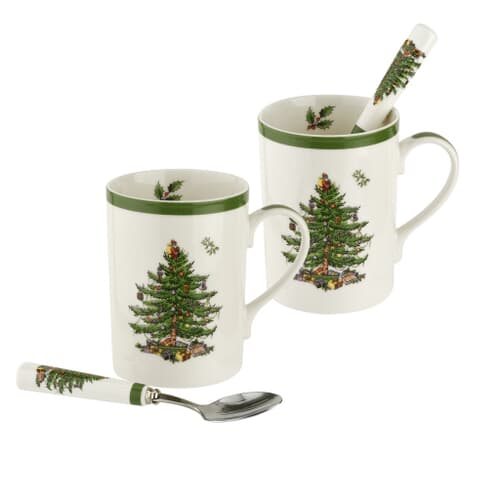 Spode Christmas Tree - 4 Piece Mug And Spoon Set