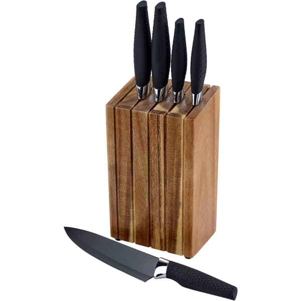 Arthur Price Kitchen Black Handle And Blade Acacia Knife Block 5pc