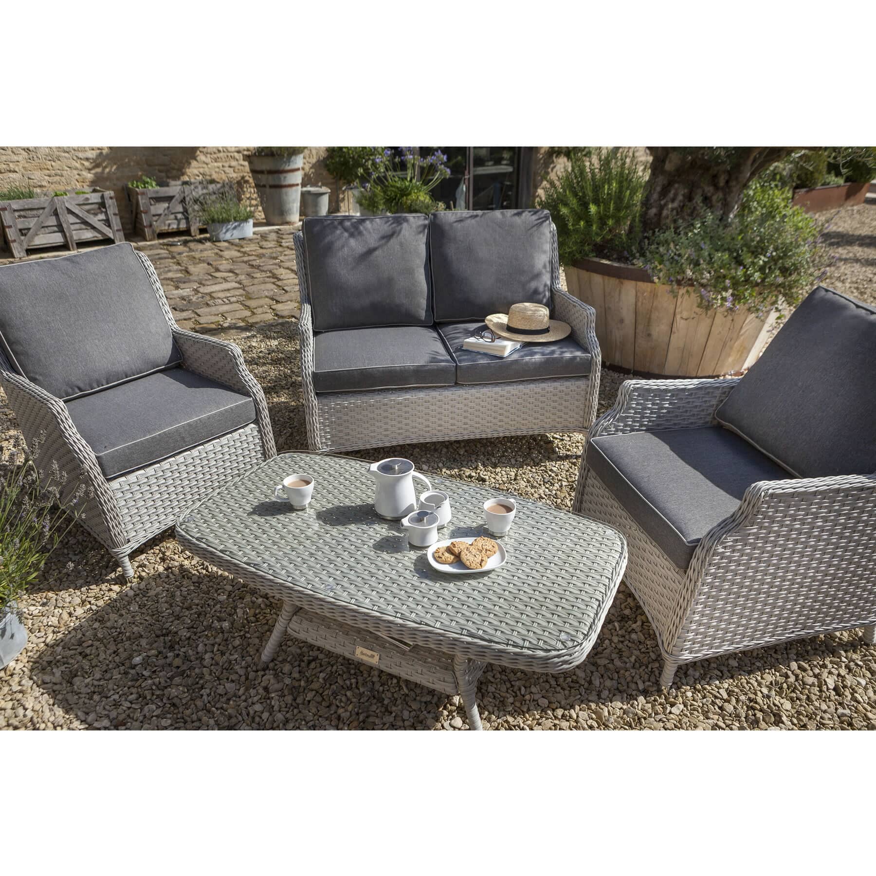 Hartman Hartford 2 Seat Sofa Lounge Set Weatherready Cushions White