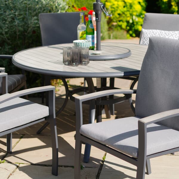 LG Outdoor Turin 6 Seat Dining Set with Lazy Susan and Parasol