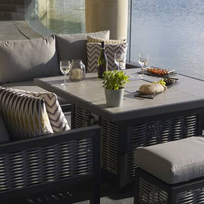 Bramblecrest Portofino Wicker Square Modular Sofa with Firepit Casual