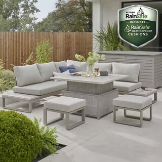 Kettler Marina Corner Lounge Casual Dining Set with High/Low Table and 2 Footstools