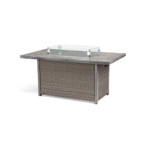 Kettler Palma Rectangular Concrete Gas Fire Pit Table In Brown Rattan