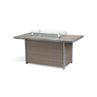 Kettler Palma Rectangular Concrete Gas Fire Pit Table In Brown Rattan