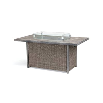 Kettler Palma Rectangular Concrete Gas Fire Pit Table In Brown Rattan