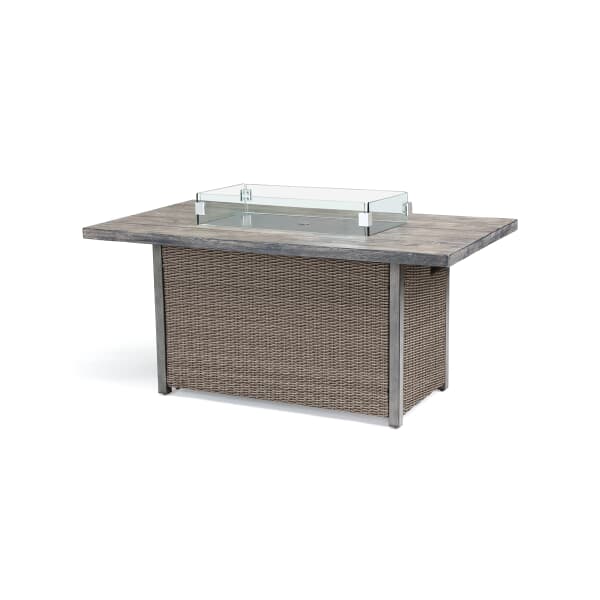 Kettler Palma Rectangular Concrete Gas Fire Pit Table In Brown Rattan