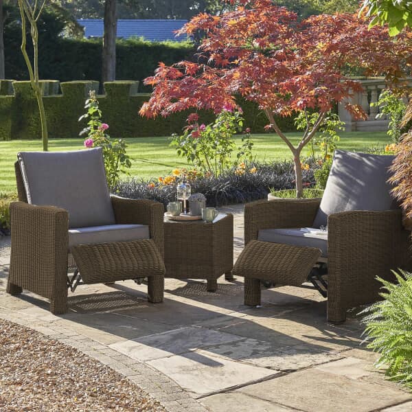 Kettler Palma Relaxer Duo Set - Rattan with Grey Taupe Cushions